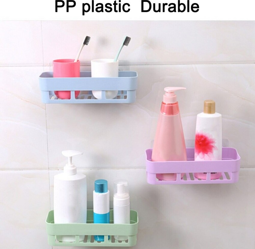 Plastic Suction Cup Bathroom Kitchen Storage Rack Organizer Shower Shelf  (Pink) 