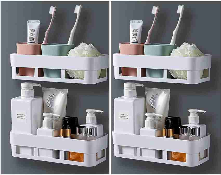 White Bathroom Wall Shelf Without Drilling Self Adhesive Shelf