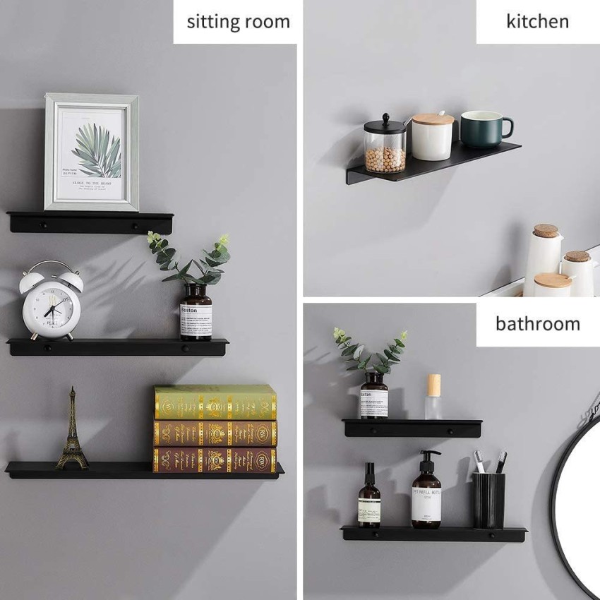  Floating Wall Shelves,Wall Mounted Storage Shelves Holders with  Hook Up,Iron Decorative Wall Shelves with Hooks for Living Room Bedroom  Bathroom Wall Decoration Racks (Black,Home(4 Hooks)) : Home & Kitchen