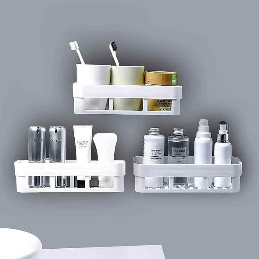 White Bathroom Wall Shelf Without Drilling Self Adhesive Shelf Bathroom  Shelf Waterproof Plastic Kitchen Shelves Floating Shelf