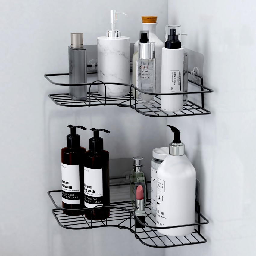 Plantex Advance Self-Adhesive Shelf Organizer for Bathroom and Kitchen  Corner (Powder Coated Black)
