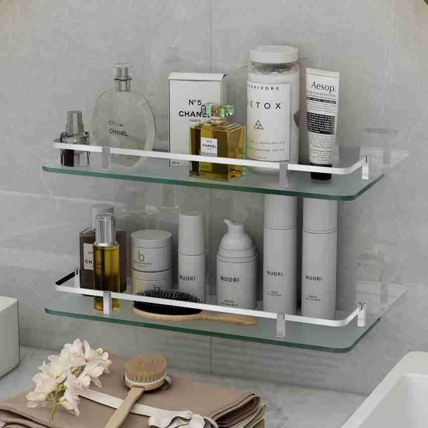 Chrome and glass bathroom wall shelves deals