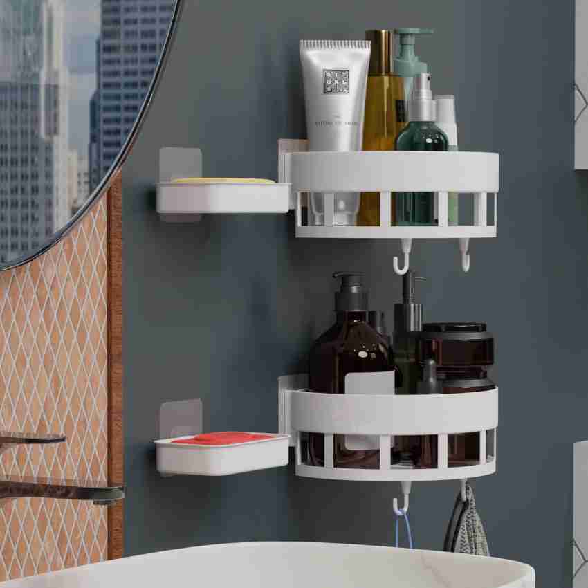 Bathroom Corner Shower Shelf Glass Triangular Organizer Wall Mounted