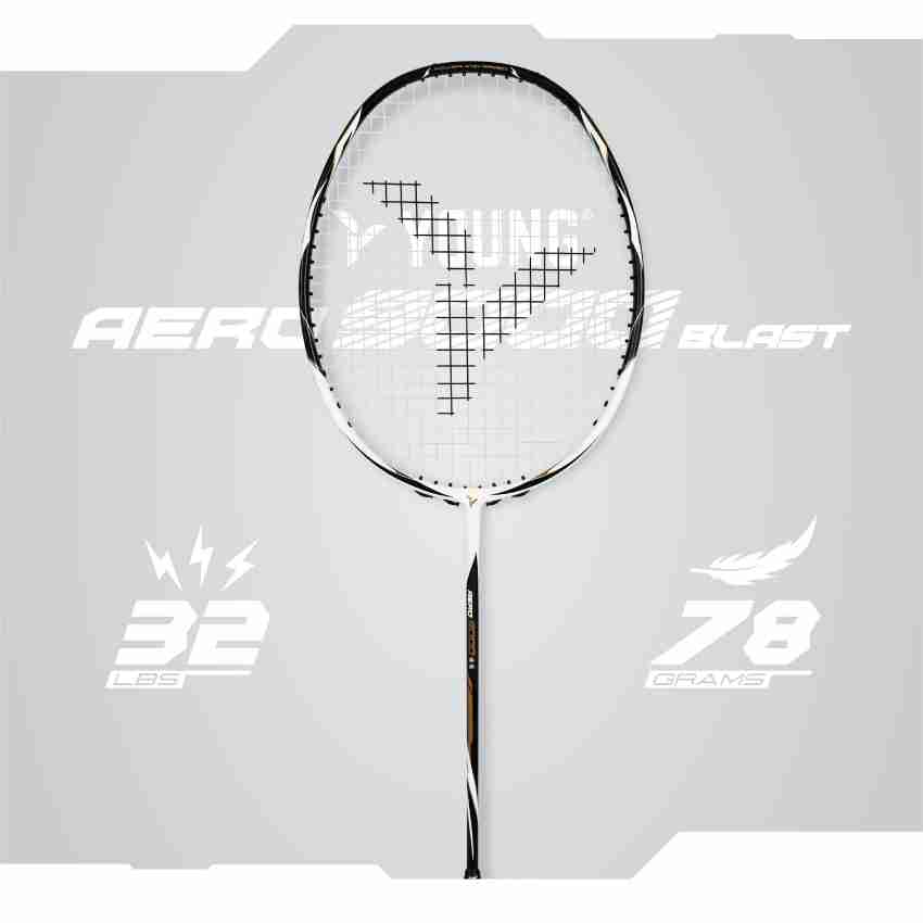 Young Aero 9000 Blast (78g, Head Heavy, UHM Japanese Graphite) Black, White  Strung Badminton Racquet