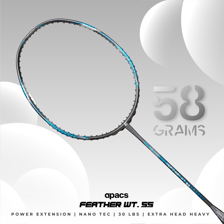 apacs Feather Weight 55 (58grams, World's Lightest) | Made with 40T  Japanese Graphite Grey Unstrung Badminton Racquet
