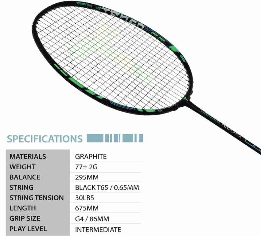 Tanso Arashi 2.0 Full Graphite Ultra Light Weight Carbon Fibre Green Strung  Badminton Racquet