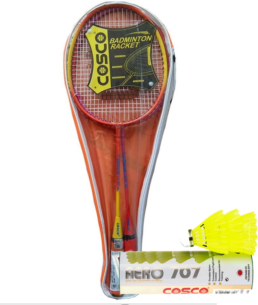 COSCO CB-80 Junior Kids Racket With Aero 707 Shuttle Box Orange Strung Badminton Racquet