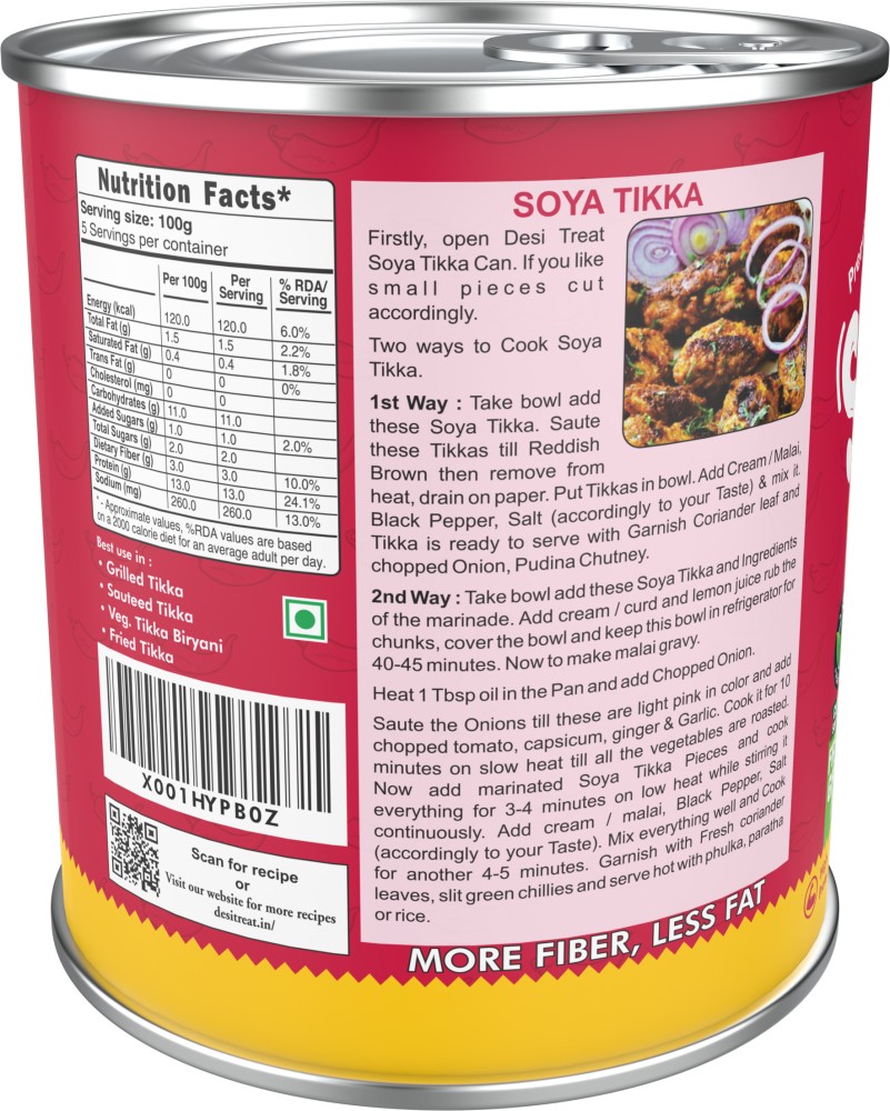 Desi Treat Soya Tikka with Italian Herbs (Ready to Cook), 800g at