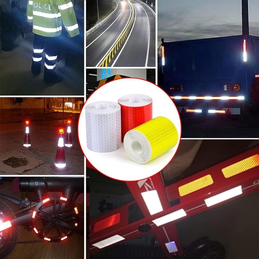 STHIRA 3 Rolls Reflective Tape 50mm*3m Waterproof Reflective Warning  Stickers High Intensity Self Adhesive Reflector Tape for Vehicles Road  Bikes Helmets Safety Reminder (White Red Yellow) 5 mm x 3 m Photo