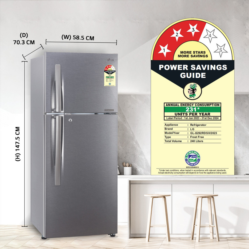 Lg double door fridge size sale