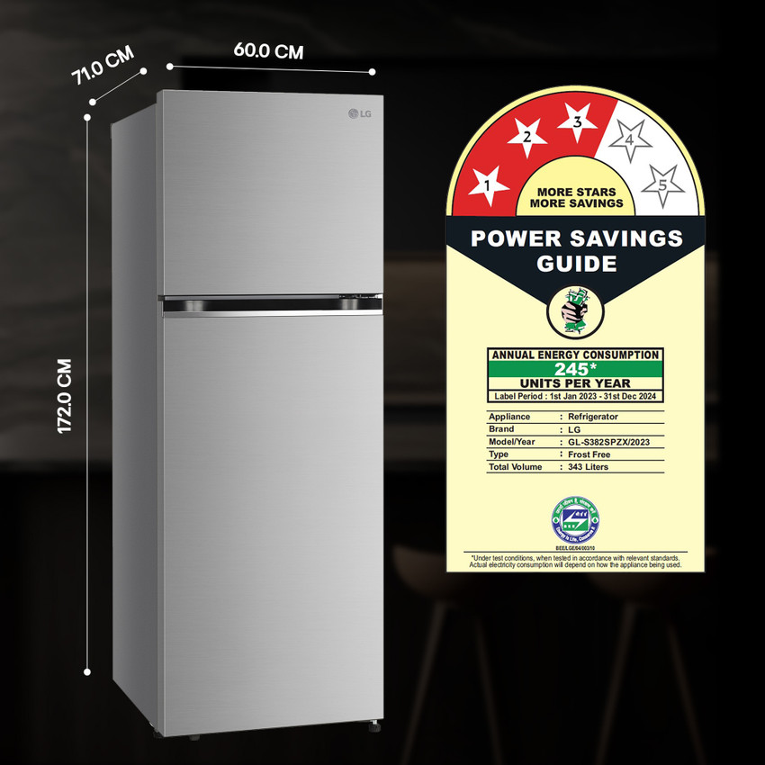LG 343 L Frost Free Double Door 3 Star Refrigerator Online at Best Price in  India | Flipkart.com