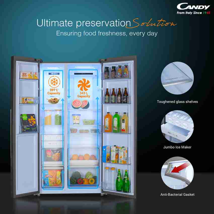 CANDY 602 L Frost Free Side by Side Refrigerator with 100 Convertible refrigerator with Deo Fresh Technology Innovative Inverter Compressor Technology Online at Best Price in India Flipkart