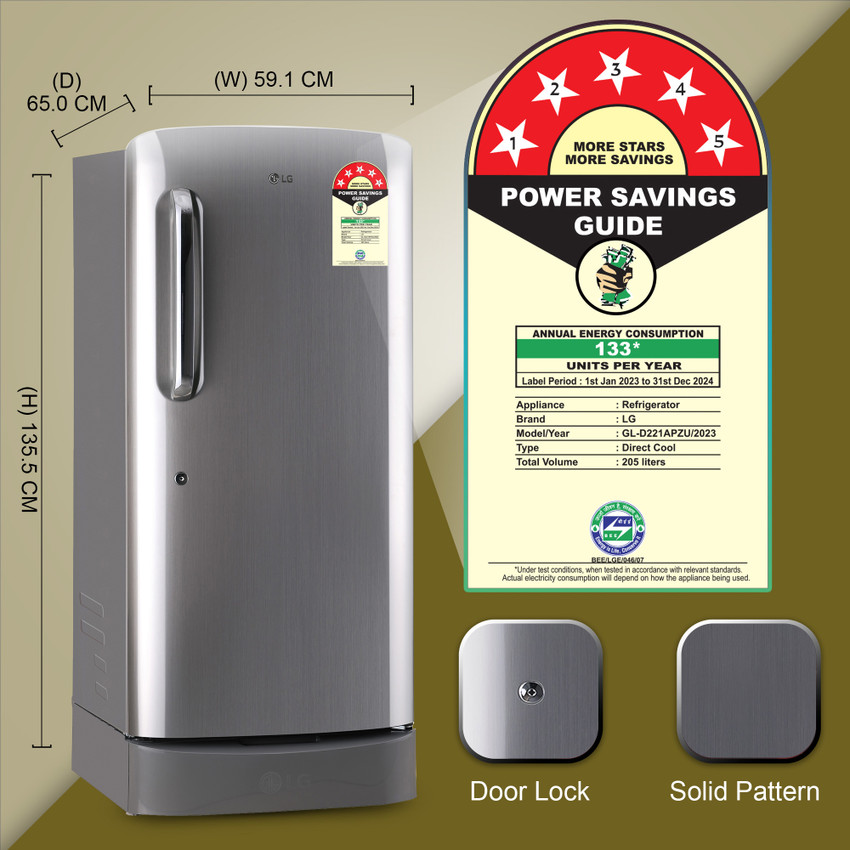 LG 205 L Direct Cool Single Door 5 Star Refrigerator with Base Drawer with Smart Inverter Compressor Humidity Controller Moist N Fresh