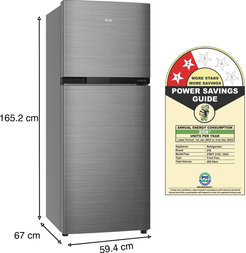 IFB 265 L Frost Free Double Door 2 Star Refrigerator with 7 in 1 Multi Mode with Advanced Inverter Compressor 360 Degree Cooling and Extraordinary Space Powered by E Tech Online at Best