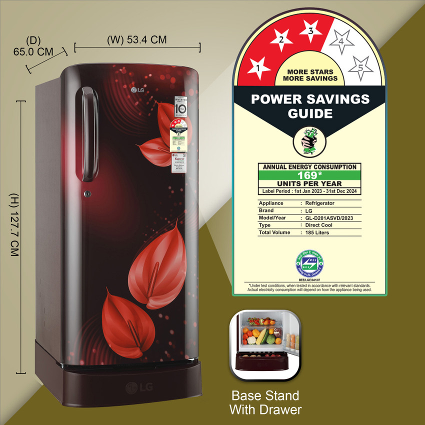 LG 185 L Direct Cool Single Door 3 Star Refrigerator with Base Drawer with Moist N Fresh Online at Best Price in India Flipkart