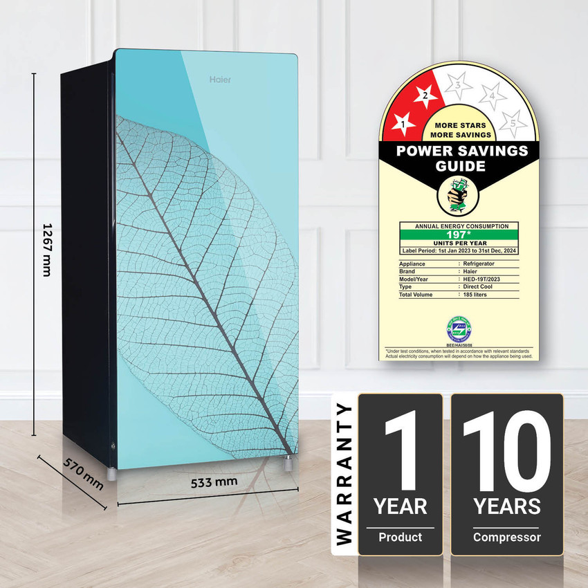 Haier 185 L Direct Cool Single Door 2 Star Refrigerator with Glass DoorDEFT  TechnologyLarge Vegetable Box Online at Best Price in India | Flipkart.com