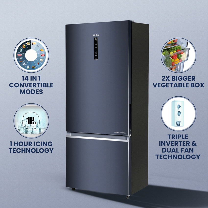 Haier 445 L Frost Free Double Door Bottom Mount 2 Star Convertible Refrigerator with Convertible 14 in 11 hour IcingDigital Control Panel