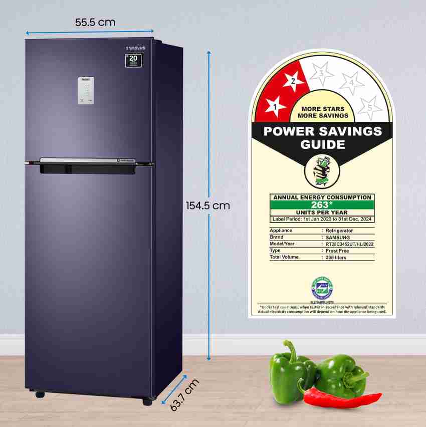 Samsung 2 star refrigerator power consumption on sale