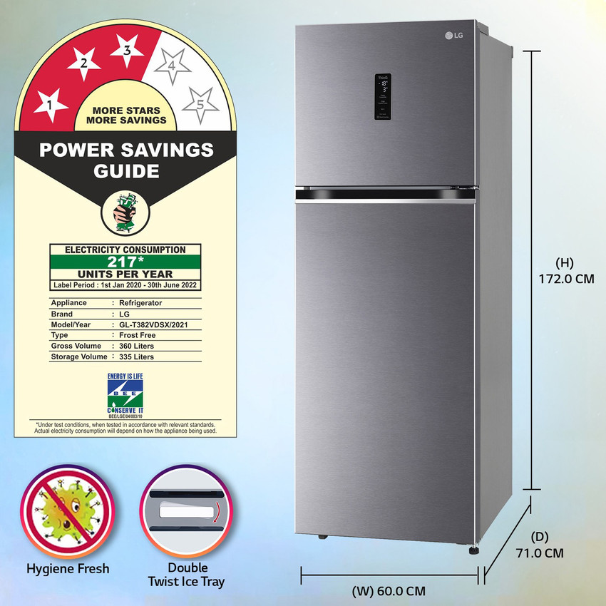 LG 360 L Frost Free Double Door 3 Star Convertible Refrigerator