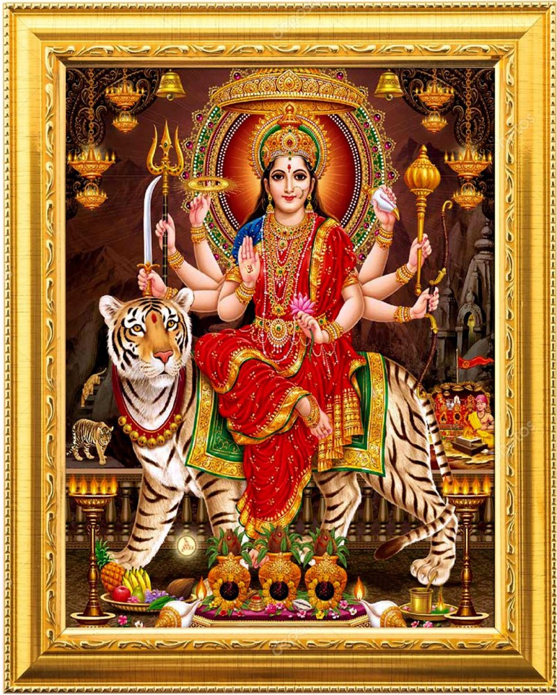 NDFRAME sherawali mata Durga Maa nav Durga on Tiger golden Photo ...