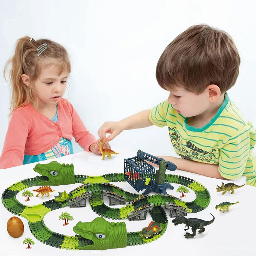 KIDOLOGY Dinosaur Race Track Toy Set 183 Pcs Flexible Track Playset for kids Dinosaur Race Track Toy Set 183 Pcs Flexible Track Playset for kids Buy Track Dinosaur