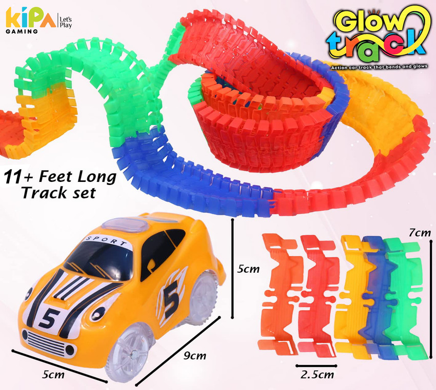 KIPA GAMING RECHARGEABLE 2 Magic Race Car with 238pcs Bend 11 Feet Long Flexible Glow Tracks RECHARGEABLE 2 Magic Race Car with 238pcs Bend 11 Feet Long Flexible Glow Tracks