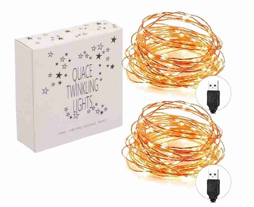 Copper String LED light 10 MTR 100 LED USB Operated Decorative Lights 100  LEDs 10 m Yellow Steady Bottle Rice Lights