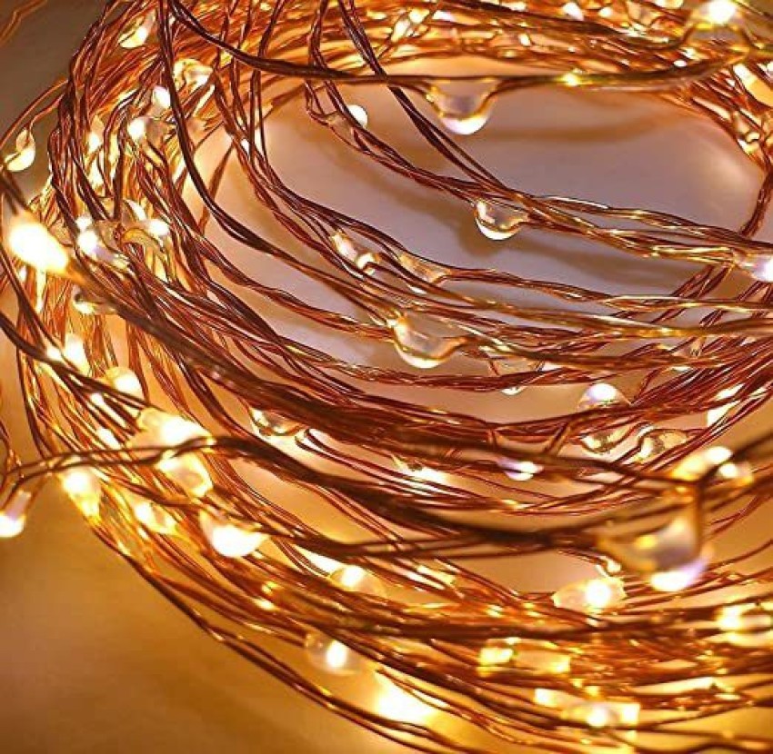 Copper String LED light 10 MTR 100 LED USB Operated Decorative Lights 100  LEDs 10 m Yellow Steady Bottle Rice Lights