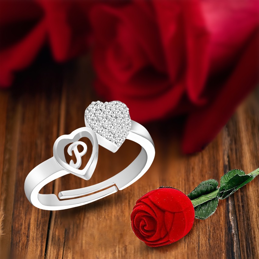 Buy Valentine gift Jewellery Stylish Heart Shape Golden Proposal i love you  Name Alphabet Letter Initial P Rings for girls women girlfriend Men Boys  Couples American diamond Crystal Silver Plated Ring Set