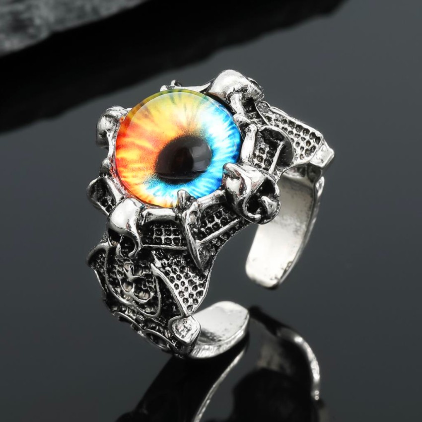 Syfer Dragon Eye Ring, Devil Eye Ring,Evil Eye Ring Adjustable Unisex Ring  Stainless Steel Silver Plated Ring