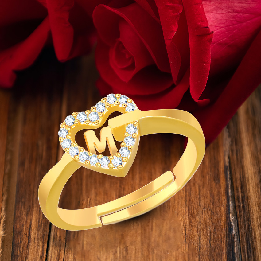 Kanak Jewels Stylish Jewellery M Letter Heart Men Women Unisex Alphabet Gold plated Ring Brass Cubic Zirconia Gold Plated Ring Price in India Buy Kanak Jewels Stylish Jewellery M Letter Heart