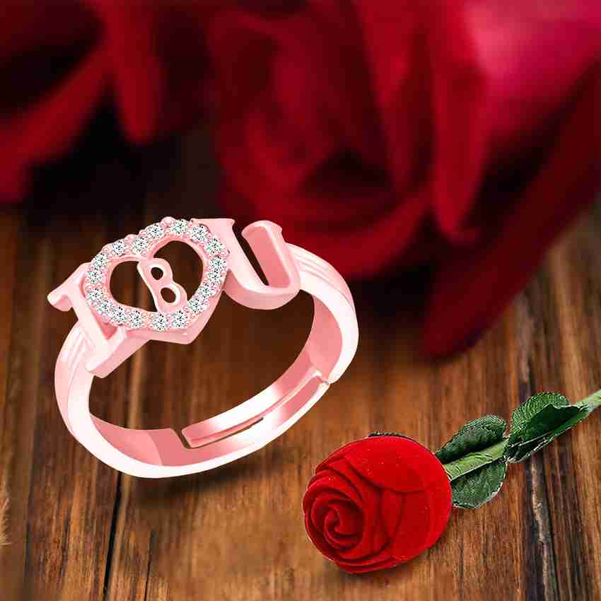 MEENAZ Rings for girls women girlfriend couple party lovers love B Name Letter ad cz Alloy Copper Brass Crystal Metal Stone Cubic Zirconia Diamond Crystal Zircon Gold Plated Ring Price in India