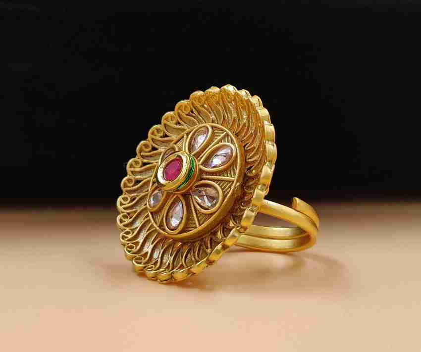 JYONA Neelam Rajwadi Matte Gold Plated Adjustable Finger Ring for