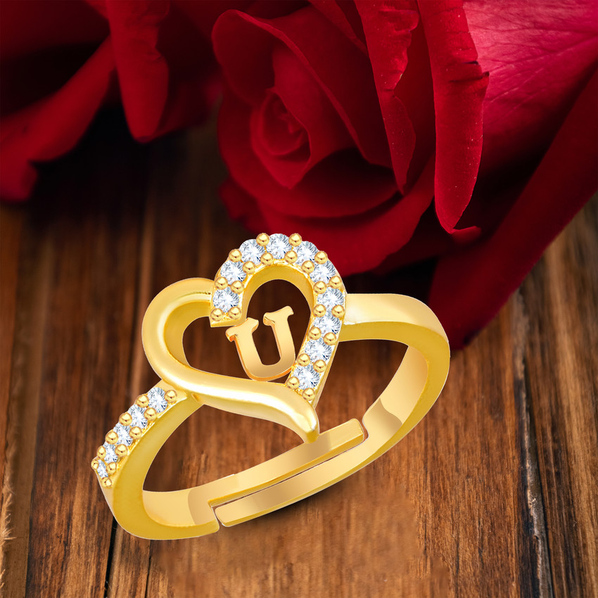 Kanak Jewels Valentine Gift Initial Letter U ring for Girls stylish design Gold plated ring Brass Cubic Zirconia Gold Plated Ring Price in India Buy Kanak Jewels Valentine Gift Initial Letter
