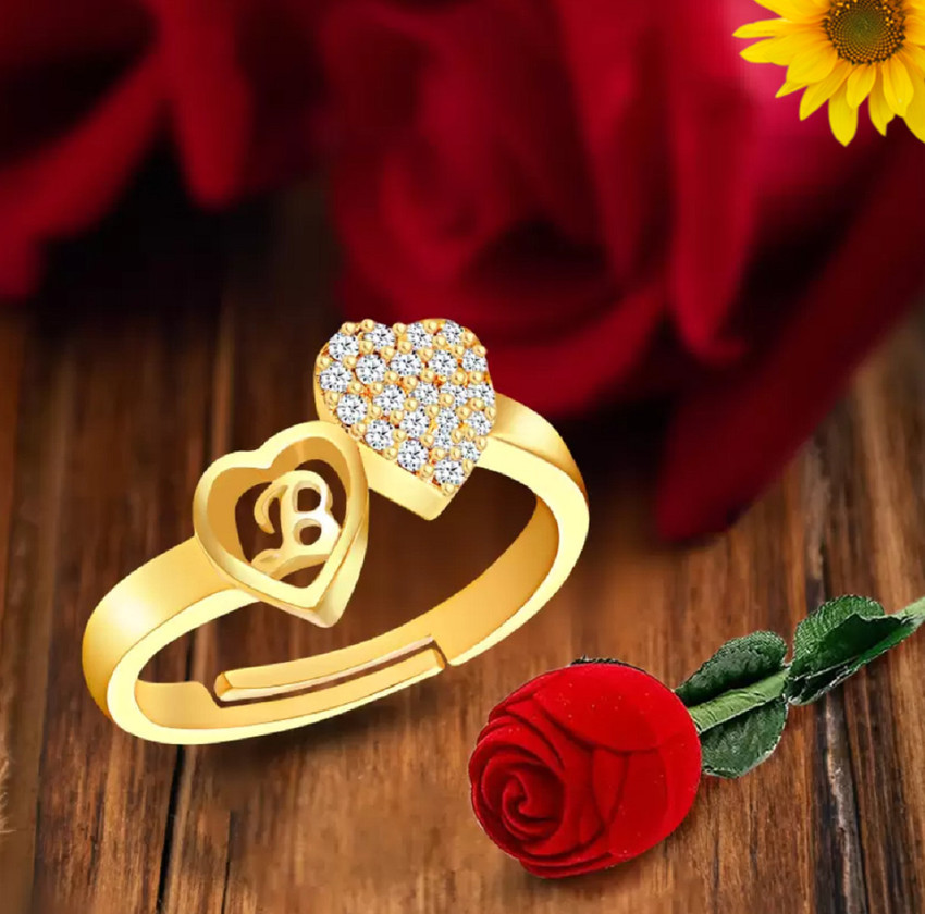 Jewel WORLD B name letter stylish Gold plated ring for women