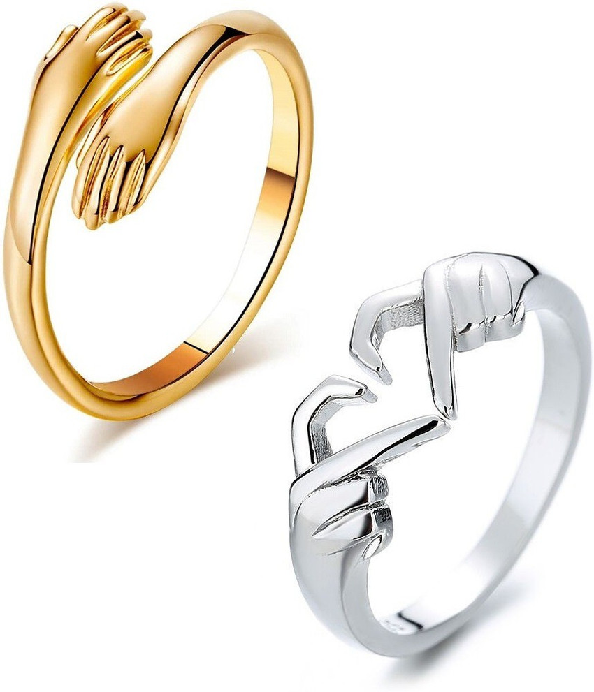 De Ultimate Pack Of 2 CMB7873 Love Gesture Couple Hands Than Heart Hug Me Thumb Finger Ring Stainless Steel Ring Price in India Buy De Ultimate Pack Of 2 CMB7873 Love Gesture Couple