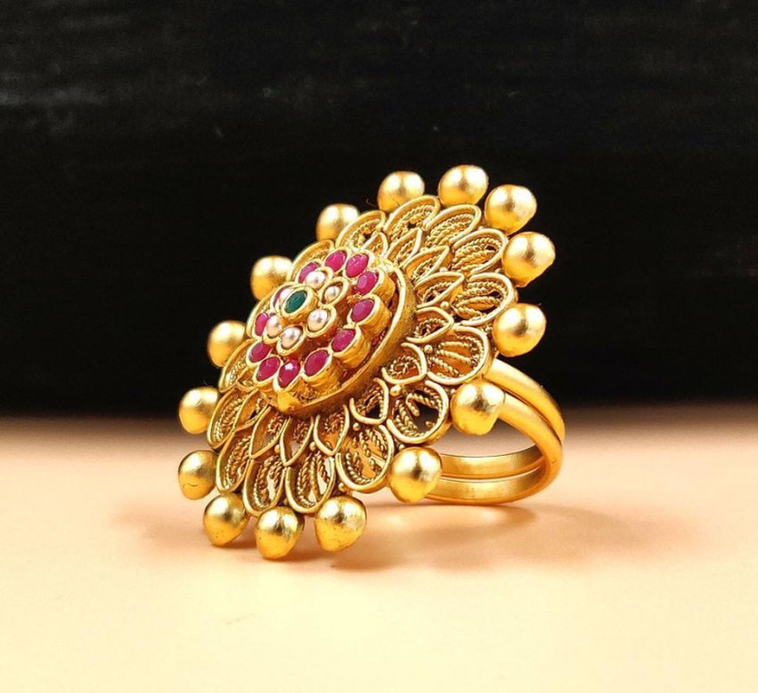 JYONA Neelam Rajwadi Look Gold Plated Adjustable Finger Ring for Women(JYONA  FASHION) Brass Diamond Gold Plated Ring Price in India - Buy JYONA Neelam  Rajwadi Look Gold Plated Adjustable Finger Ring for