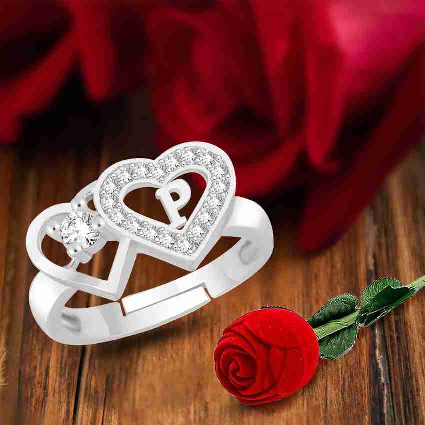 Divastri silver rings for girls women girlfriend lovers heart name