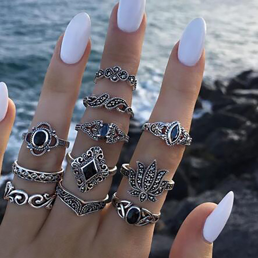 Silver boho ring set top