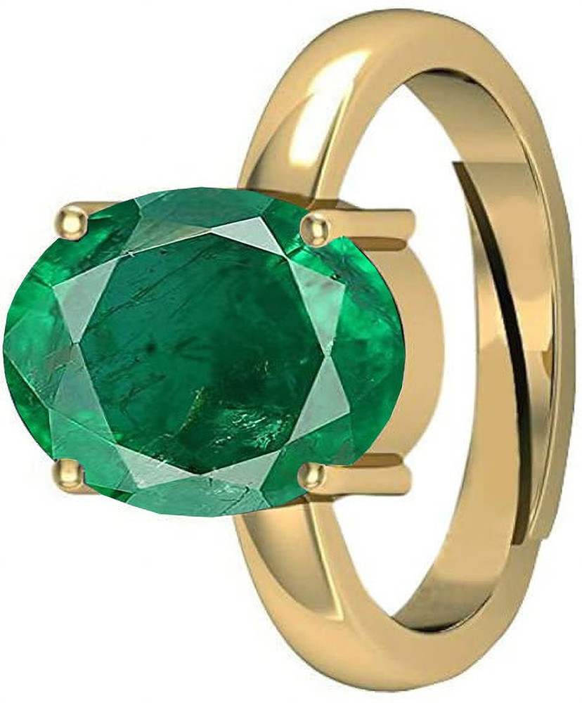 Natural 9.25 Carat Emerald Panna Gold Plated Adjustaible Ring Lab