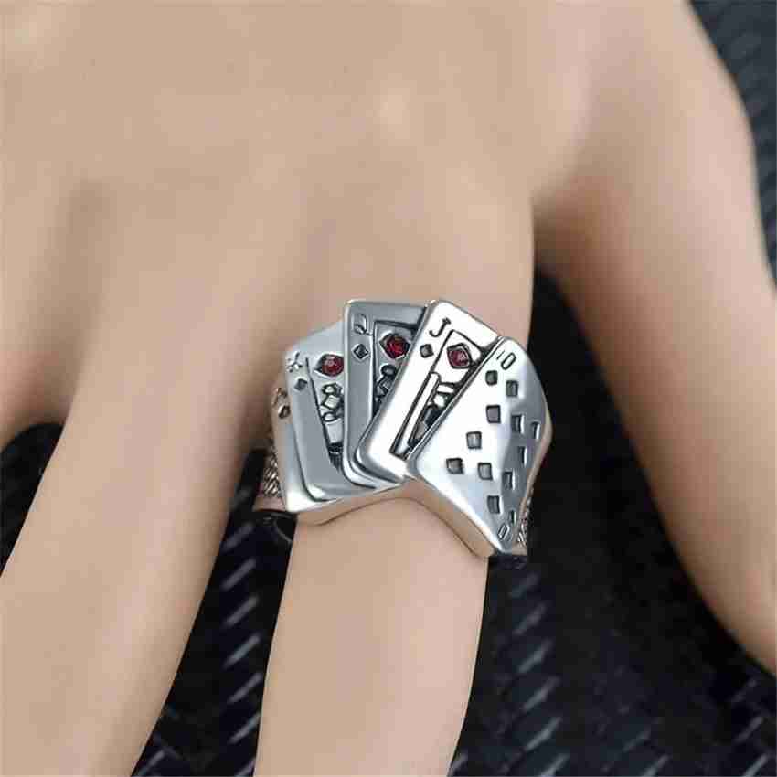 Syfer Gambler Playing Card Ring for Men and Women Biker Ring Poker Ring Stainless Steel Silver Plated Ring Price in India Buy Syfer Gambler Playing Card Ring for Men and Women