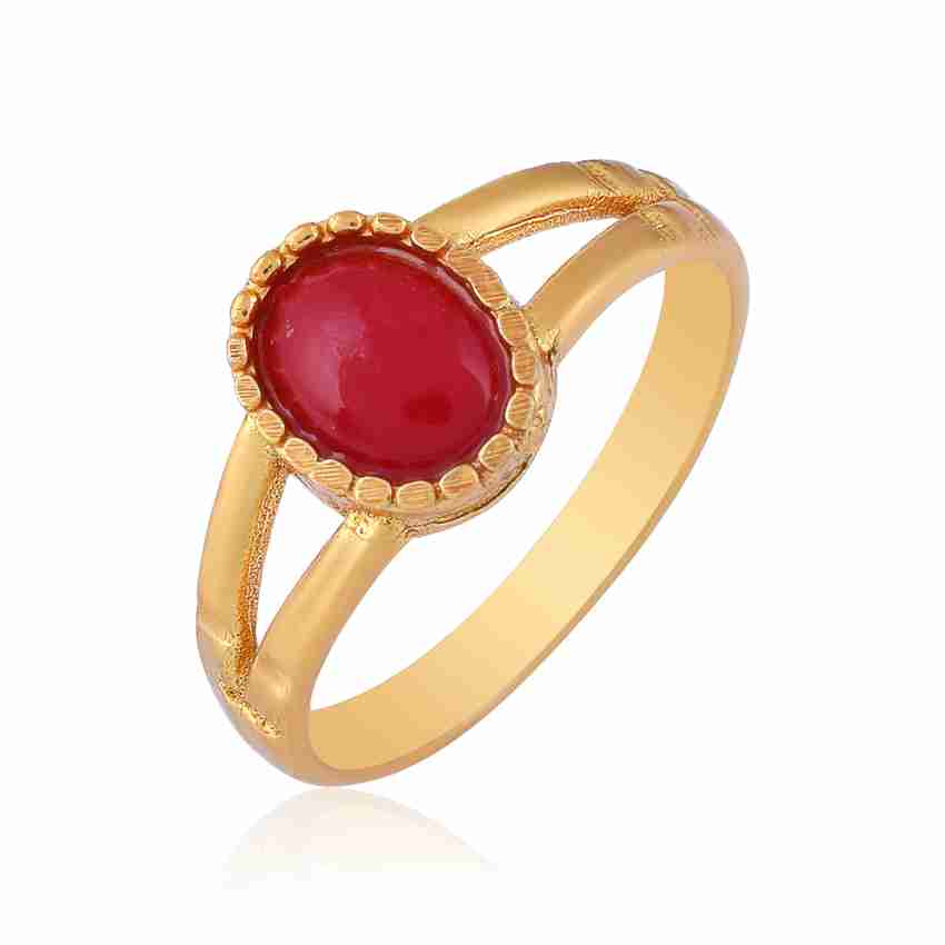 Mahakaal Jewels Gold Plated Designer Red Pearl Moti Ratti White Gemstone stylish Good Luck Ring Brass Gold Plated Ring Price in India Buy Mahakaal Jewels Gold Plated Designer Red Pearl Moti Ratti Whit...