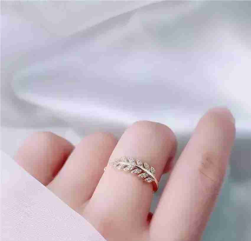 NONOSH 18k Gold Plated Gold Ring Adjustable Leaf Shaped CZ, 58% OFF