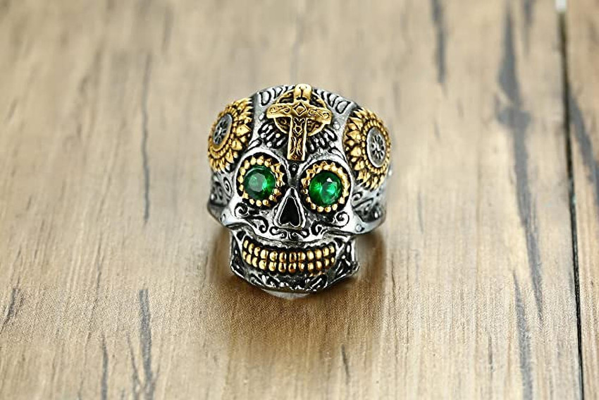SILVOSWAN SUGAR SKULL RING Mexican Day of Dead Head Green Eye & Dragon  Devil Tail Ring Stainless Steel Silver Plated Ring Set Price in India - Buy  SILVOSWAN SUGAR SKULL RING Mexican