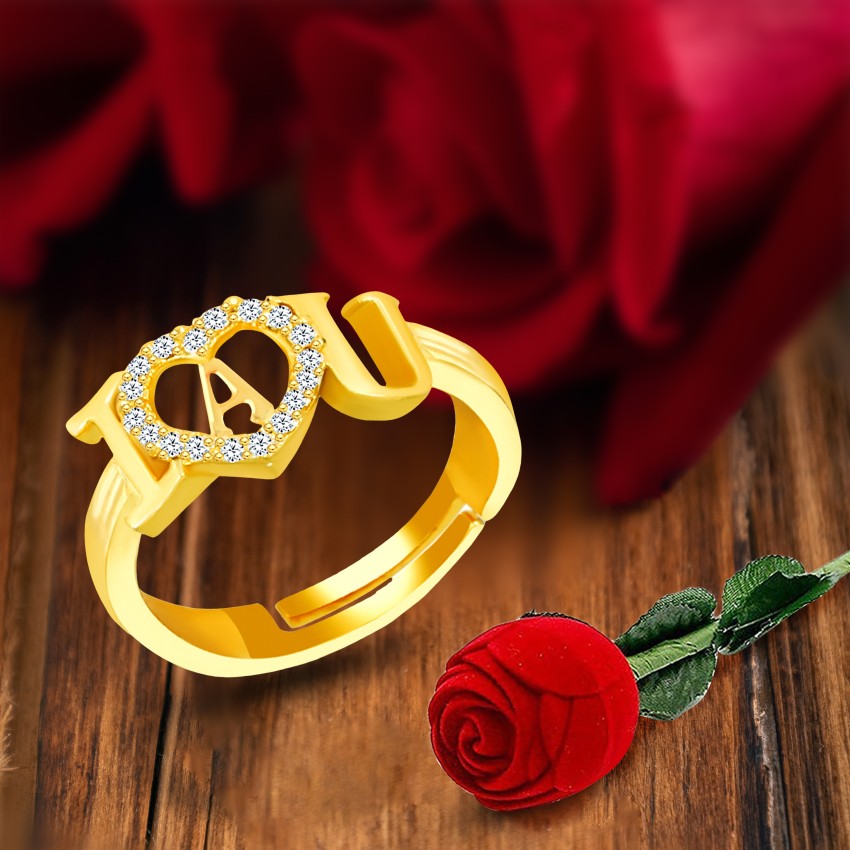 MEENAZ Rings for girls women couple party rose name letter A