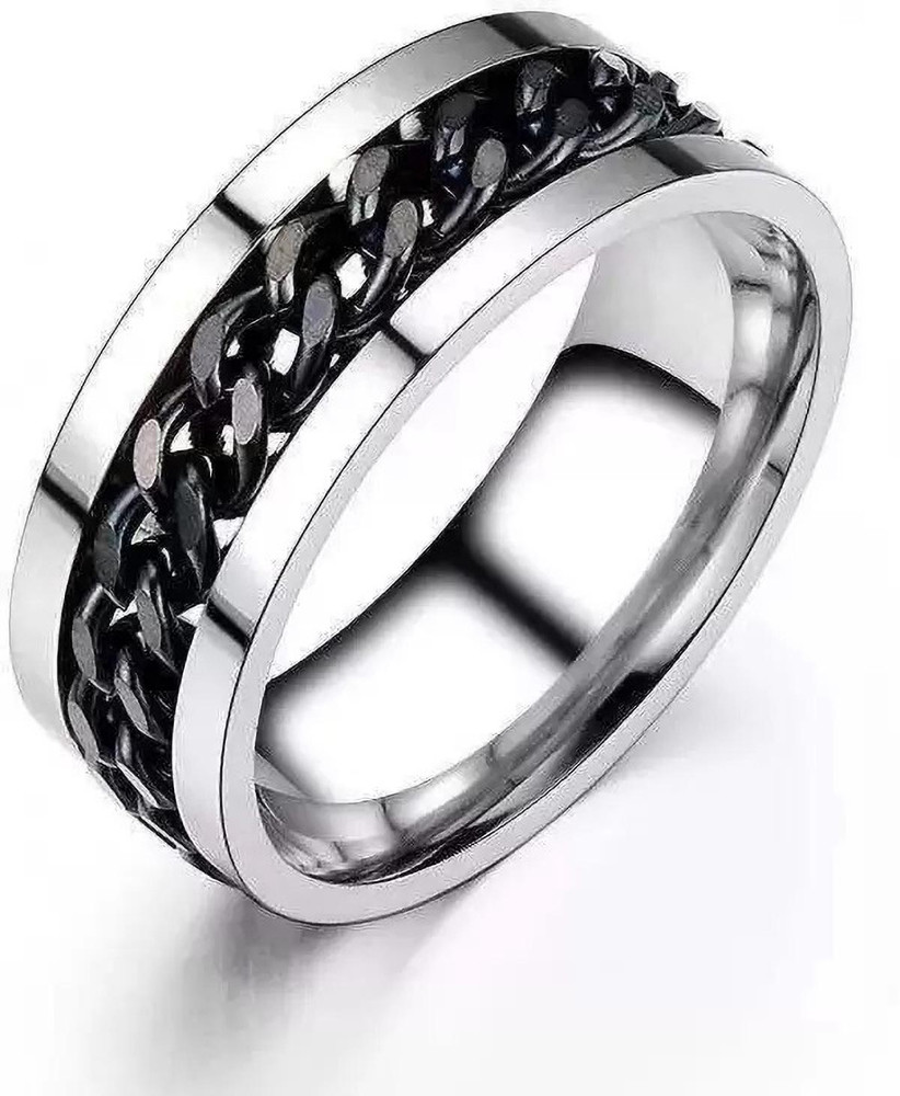 Jagsun Stylish Black Chain Silver Ring Thumb Ring Band Rotatable Finger Ring Crystal Stainless Steel Sterling Silver Zinc Crystal Platinum Rhodium Silver Sterling Silver Titanium Plated Ring Price in ...