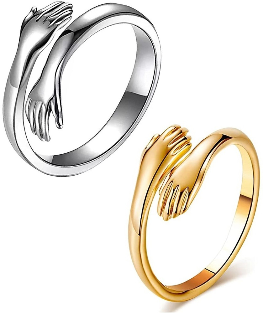 vs unique collections 2 Pcs Silver Golden Valentine s Day Love Forever Hand Hug Me Thumb Finger Ring Stainless Steel Silver Gold Plated Ring Price in India Buy vs unique collections