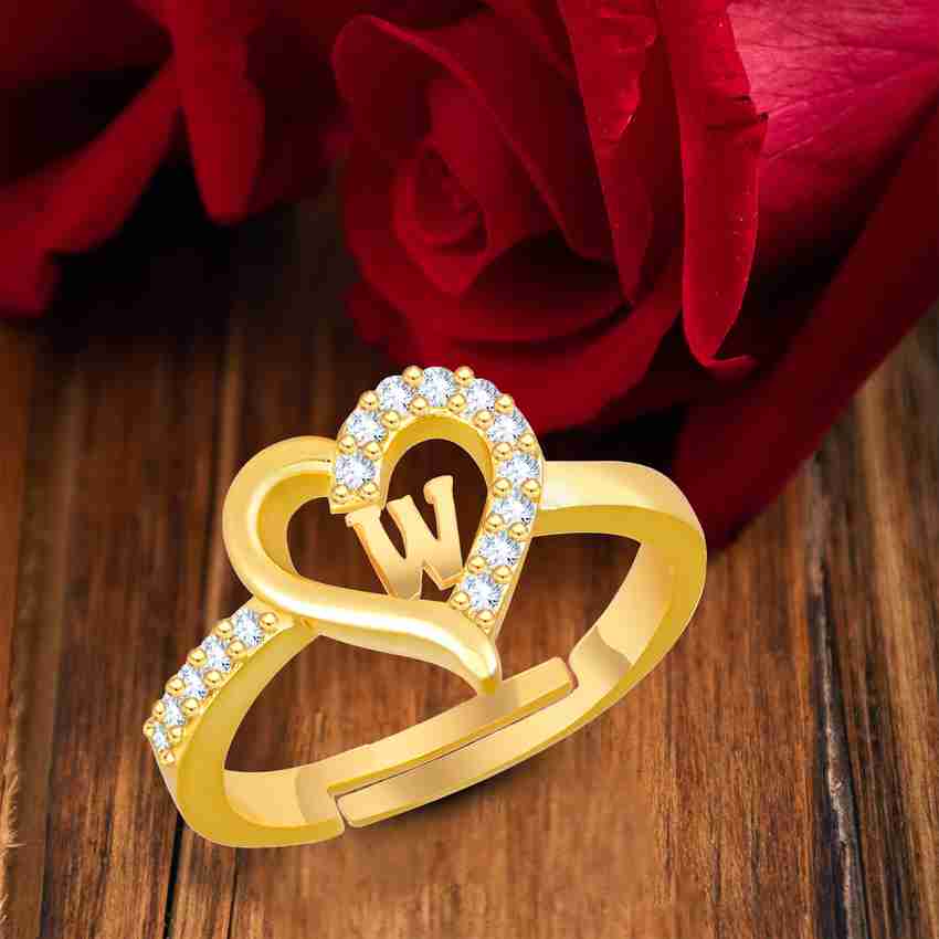 Kanak Jewels Valentine Gift Initial Letter W ring for Girls stylish design Gold plated ring Brass Cubic Zirconia Gold Plated Ring Price in India Buy Kanak Jewels Valentine Gift Initial Letter