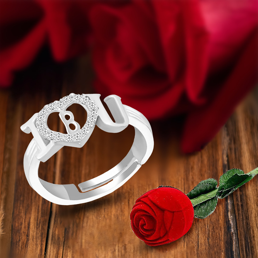 MEENAZ i love you ring girls women girlfriend B name letter propose valentine heart cz Brass Copper Crystal Stone Alloy Metal Cubic Zirconia Diamond Zircon Crystal Platinum Rhodium Silver Plated Ring ...
