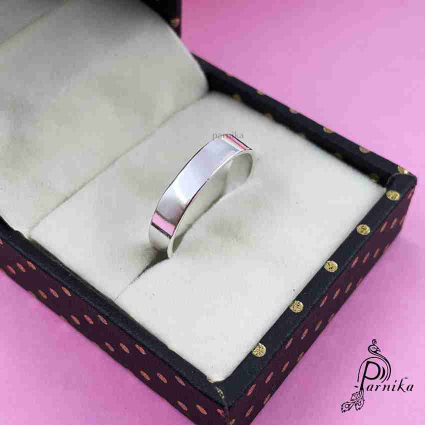Parnika High Polish Regular Wear Unisex Band Silver Ring Chandi